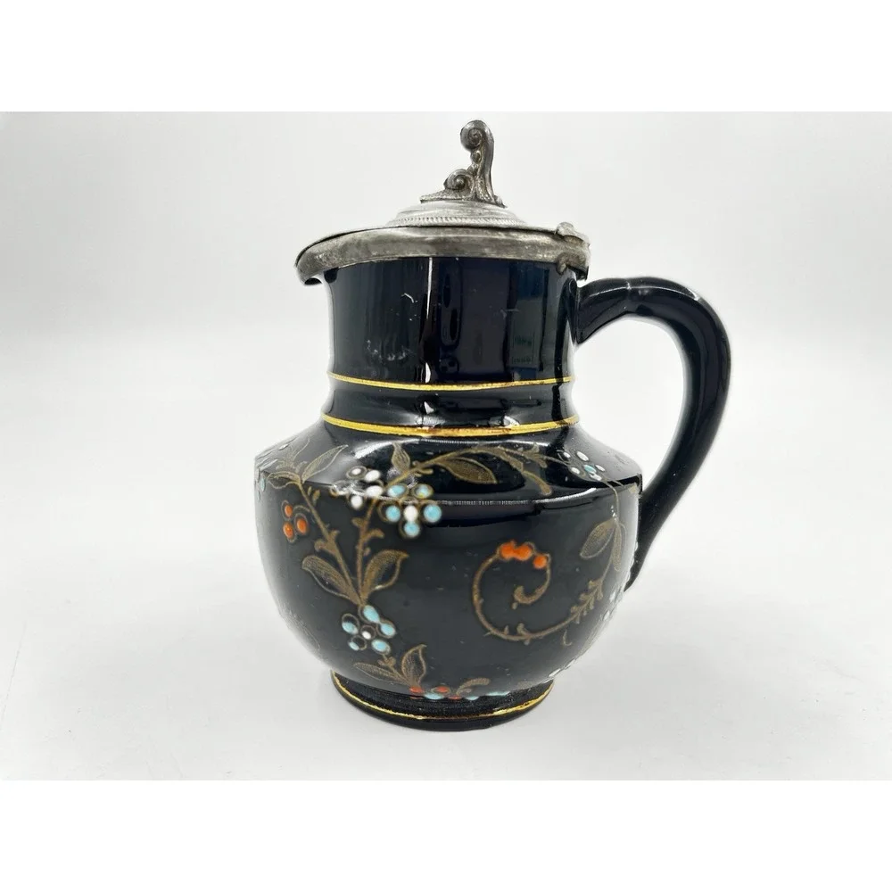 ViTG Sirdar England Miniature Pot Jug Creamer Hand painted Pewter Flip Lid Rare
